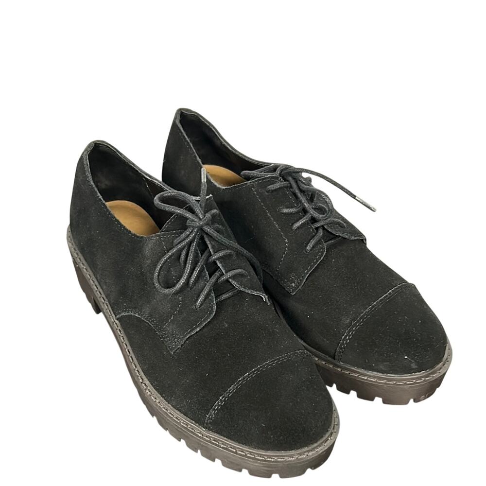 Lucky Brand Ibira Oxford Platform Boots -6M - Black Genuine Suede Leather